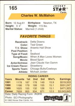 1992 Jockey Star #165 Charles W. McMahon Back